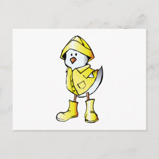 Cartão Postal Cartoon Baby Pintinho Vestindo uma capa de chuva