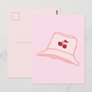 Cartão Postal Cartoon Bebê Rosa Coquette Cereja Bucket Hat