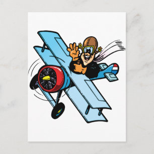 Cartão Postal Cartoon Biplane