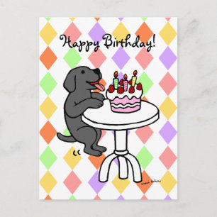 Cartão Postal Cartoon Birthday Cake Black Labrador