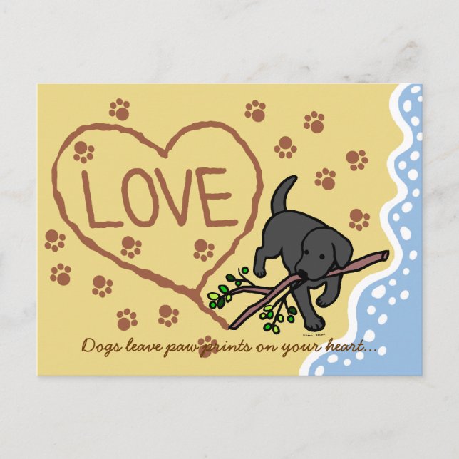 Cartão Postal Cartoon Black Labrador Sand Letters (Frente)