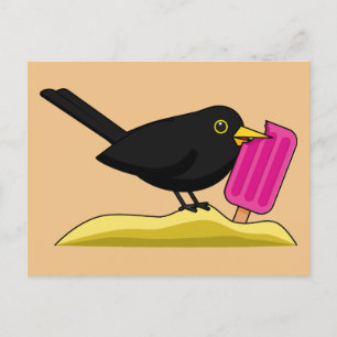 Cartão Postal Cartoon Blackbird Comendo Um Sorvete
