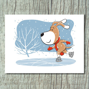 Cartão Postal Cartoon Bonito Cachorro Cachorrinho Patinação no G
