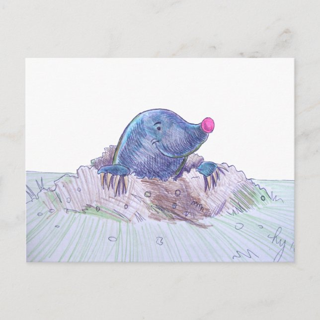 Cartão Postal Cartoon Bonito Mole e Molehill (Frente)