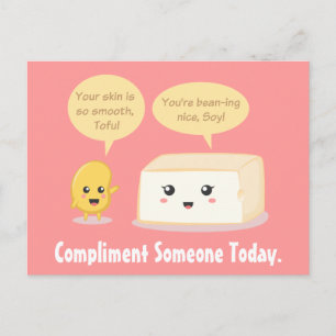 Cartão Postal Cartoon Bonito - Soy Bean elogia Tofu