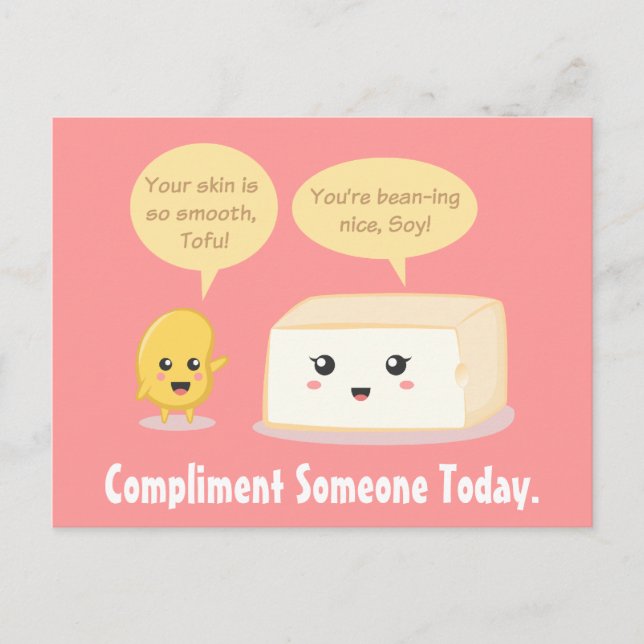 Cartão Postal Cartoon Bonito - Soy Bean elogia Tofu (Frente)