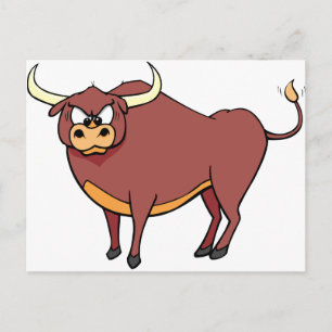 Cartão Postal Cartoon Bull Zangado
