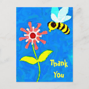 Cartão Postal Cartoon Bumble Bee Flower Obrigado Cartão-postal