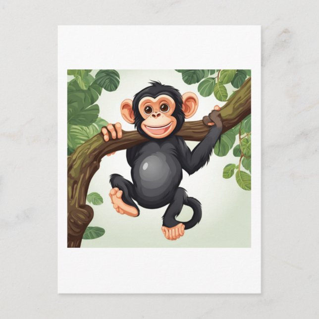 Cartão Postal Cartoon Chimpanzé Engraçado e Bonito (Frente)