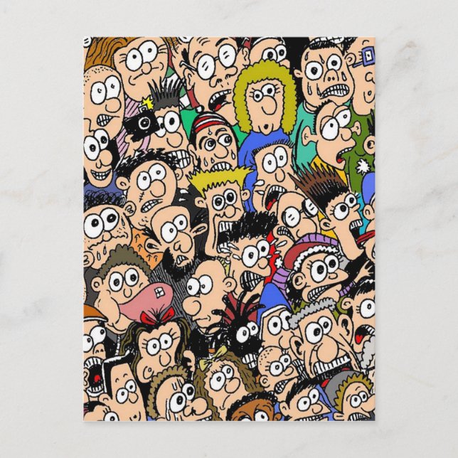 Cartão Postal Cartoon Colour Crowd Scene by Sam Backhouse (Frente)