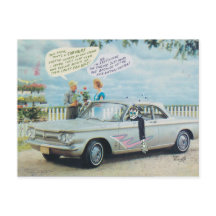 Cartoon Corvair Postcard de Bard Beach