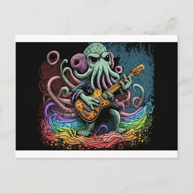 Cartão Postal Cartoon Cthulhu Rock 'n Roll (Frente)