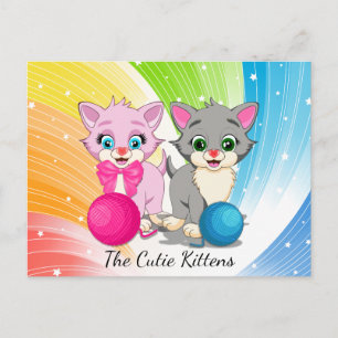 Cartão Postal Cartoon Cutie Rosa e Cinzas Kittens