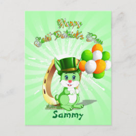 Cartão Postal Cartoon de Bunny Verde de São Patrick
