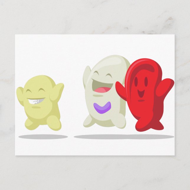 Cartão Postal Cartoon de células sanguíneas - eritrócitos, leucó (Frente)