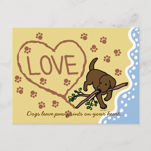 Cartão Postal Cartoon de Chocolate Labrador Sand Letters (Frente)