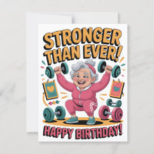 Cartão Postal Cartoon de Fitness de Aniversário Mais Forte do qu