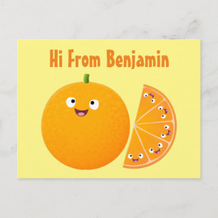 Cartão Postal Cartoon de fruta de citros de laranja feliz