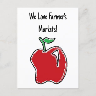 Cartão Postal Cartoon de Fruta de Maçã Vermelha desenhada à mão