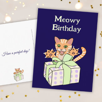 Cartão Postal Cartoon de Gato de Aniversário Divertido Personali