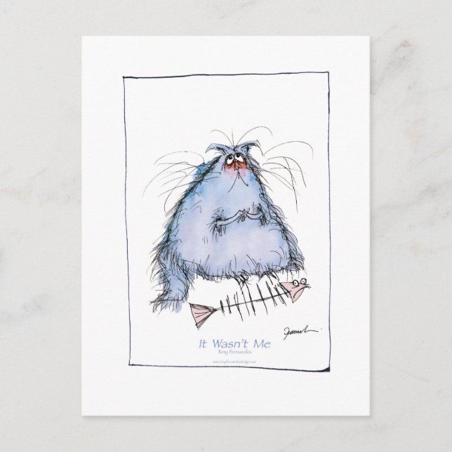Cartão Postal cartoon de gato 'não fui eu' de tony fernandes (Frente)