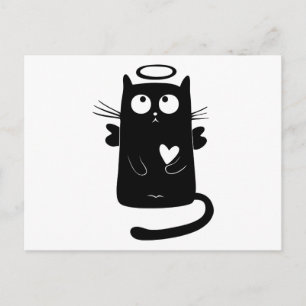Cartão Postal Cartoon de gato preto Angelic