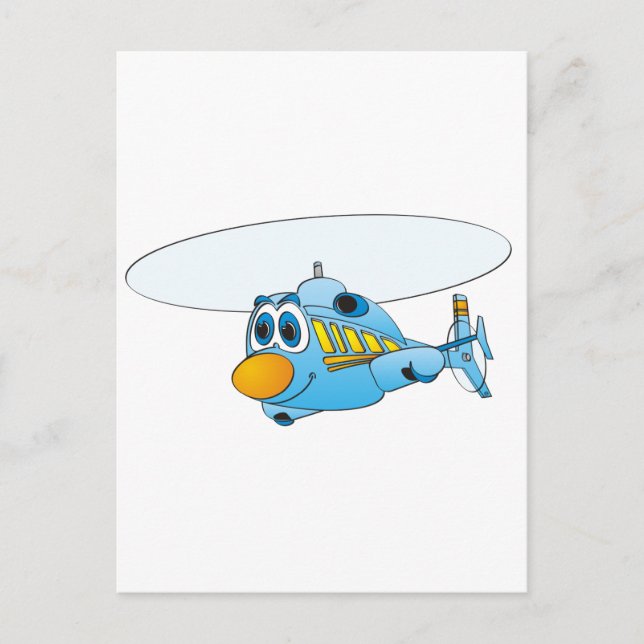 Cartão Postal Cartoon de helicóptero azul (Frente)
