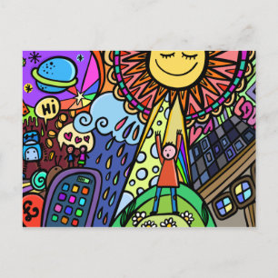 Cartão Postal Cartoon de Hipster de vibração solar da arte de