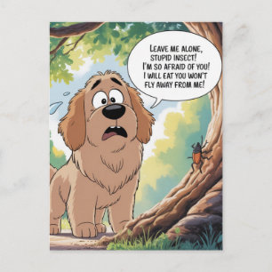 Cartão Postal Cartoon de Inseto Engraçado Cachorro Assustado