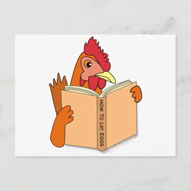 Cartão Postal Cartoon de Leitura de Frango Engraçado Hen (Frente)