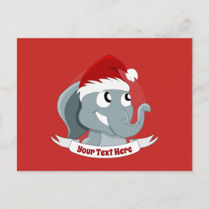 Cartão Postal Cartoon de Natal com um elefante fofo