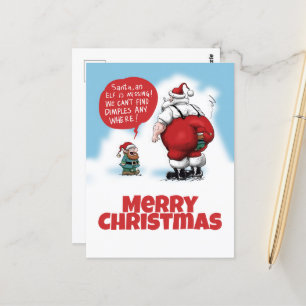 Cartão Postal Cartoon de papais noeis e Elf Funny