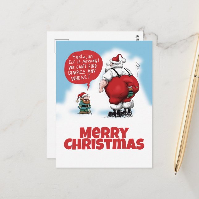 Cartão Postal Cartoon de papais noeis e Elf Funny (Frente/Verso In Situ)
