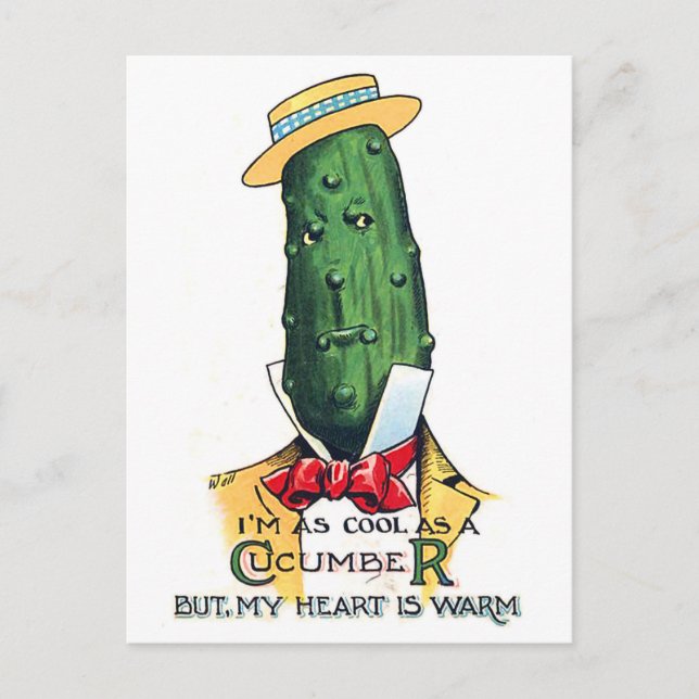 Cartão Postal Cartoon de pepino com mensagem de amor, vinheta en (Frente)