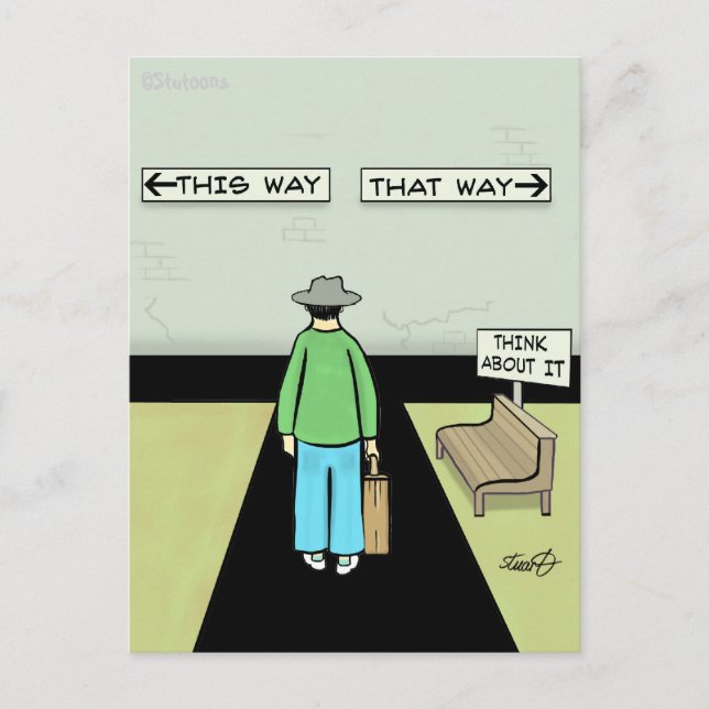 Cartão Postal Cartoon de Procrastinação Engraçado (Frente)