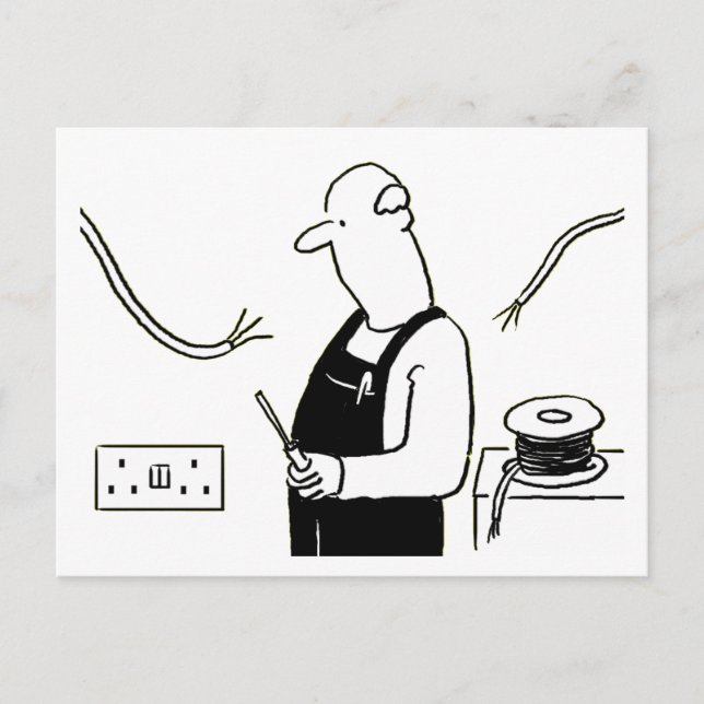 Cartão Postal Cartoon de Serviços Elétricos de Eletricista (Frente)