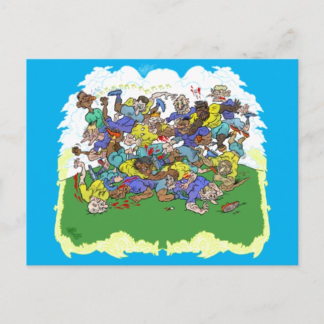 Cartão Postal Cartoon de um jogo de Rugby. (Frente)