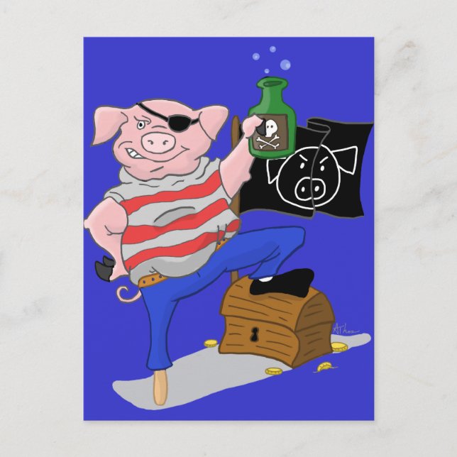 Cartão Postal Cartoon do Capitão Pig Pirate (Frente)