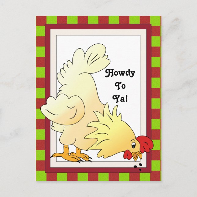 Cartão Postal Cartoon do Country Chicken Howdy (Frente)