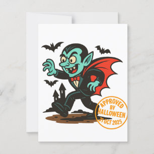 Cartão Postal Cartoon Dracula Vampiro - Aprovado pelo Halloween