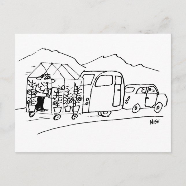 Cartão Postal Cartoon Encantado de Automóvel Atraindo Caravana e (Frente)