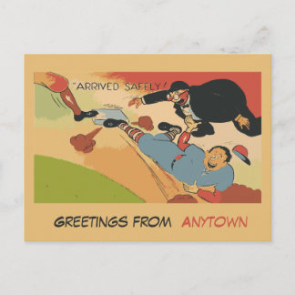 Cartão Postal Cartoon engraçado de beisebol, chegou em segurança