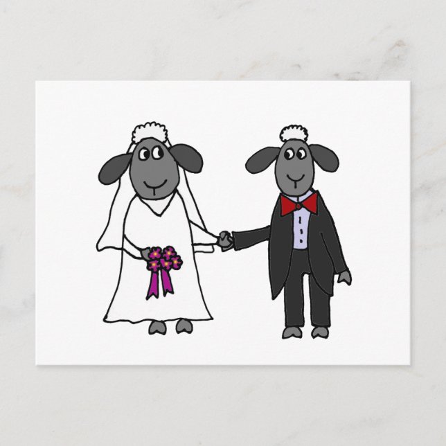 Cartão Postal Cartoon Engraçado de Casamento de Ovinos (Frente)