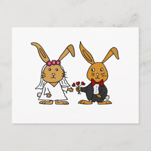 Cartão Postal Cartoon Engraçado de Noiva e Coelho Marrom