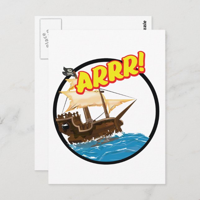 Cartão Postal Cartoon engraçado Navio pirata (Frente/Verso)