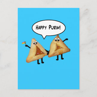 Cartão Postal Cartoon Feliz Purim Cute Smilhando Hamentaschen