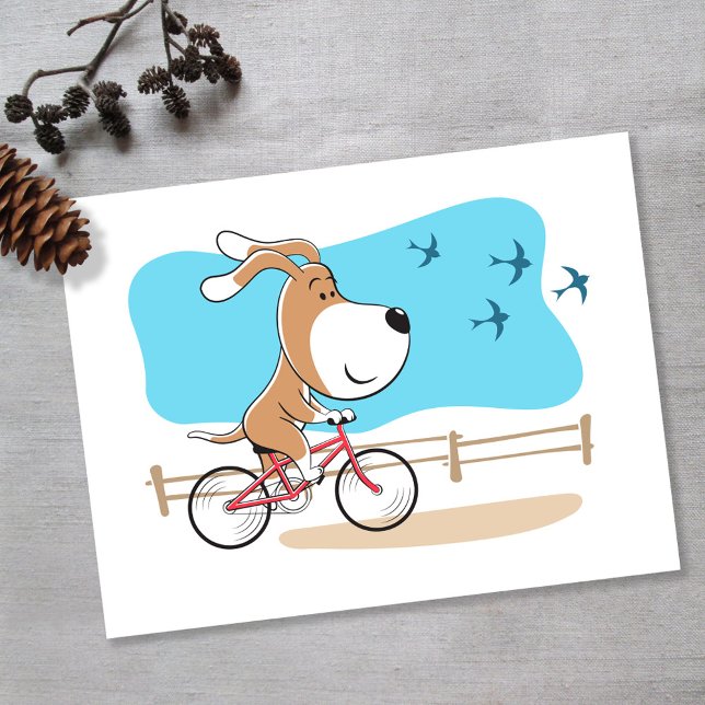Cartão Postal Cartoon Funny Cute Dog Puppy Bike Bicycle (Criador carregado)