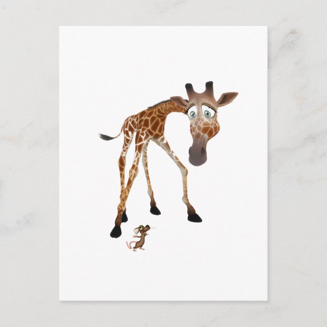 Cartão Postal Cartoon Giraffe e Mouse (Frente)