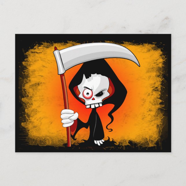 Cartão Postal Cartoon Grim Reaper Assustador (Frente)