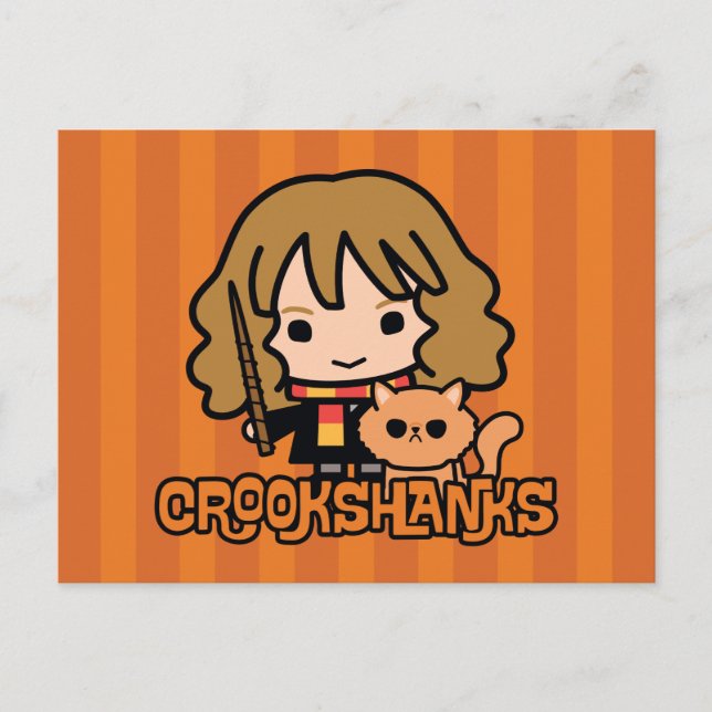 Cartão Postal Cartoon Hermione e Crookshanks (Frente)